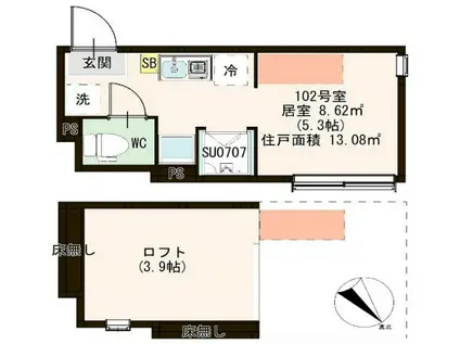 ハーモニーテラス宮本町IV(ワンルーム/1階)の間取り写真