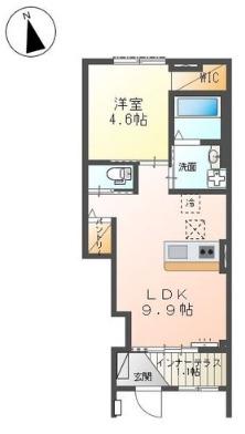 ラクードシャB(1LDK/1階)の間取り写真