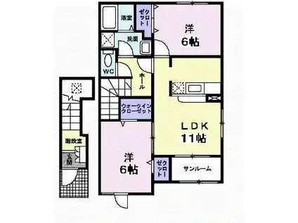 プロムナードF II棟(2LDK/2階)の間取り写真