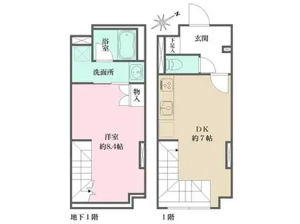 フィーカ大井町(1DK/B1階)の間取り写真