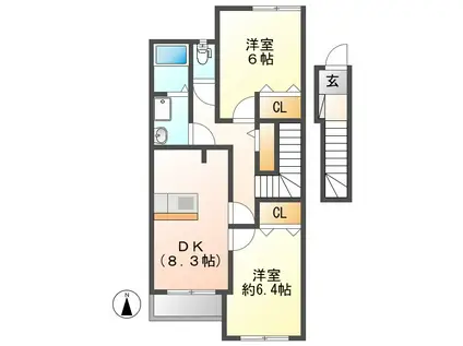アメジストM&S(2DK/2階)の間取り写真