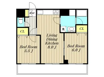 小田急小田原線 相武台前駅 徒歩3分 5階建 築33年(2DK/5階)の間取り写真