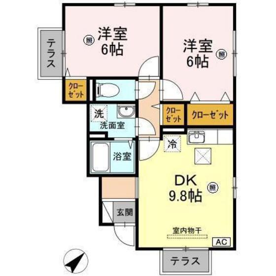 コテージ・パラム(2DK/1階)の間取り写真