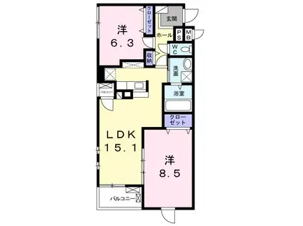 グランディー豊原町(2LDK/3階)の間取り写真
