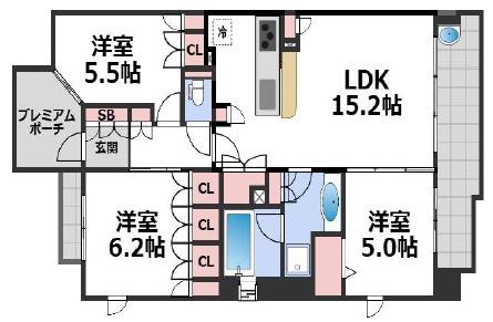 シーンズ天王寺真田山(3LDK/3階)の間取り写真