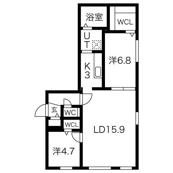 オプトゥニール クルール(2LDK/3階)の間取り写真
