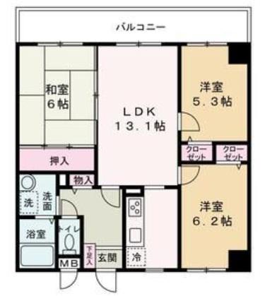 ハッピーライフ・フジ(3LDK/2階)の間取り写真
