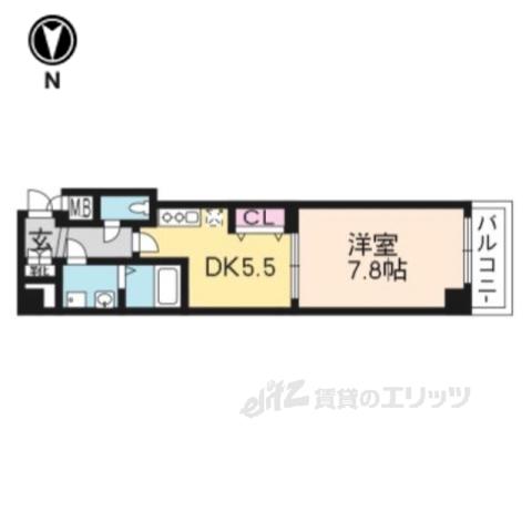 プレサンス京都四条大宮(1DK/2階)の間取り写真
