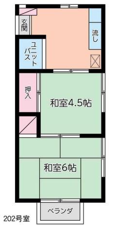 太陽コーポ107(2DK/2階)の間取り写真