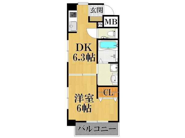 ラウル甲子園口(1DK/5階)の間取り写真