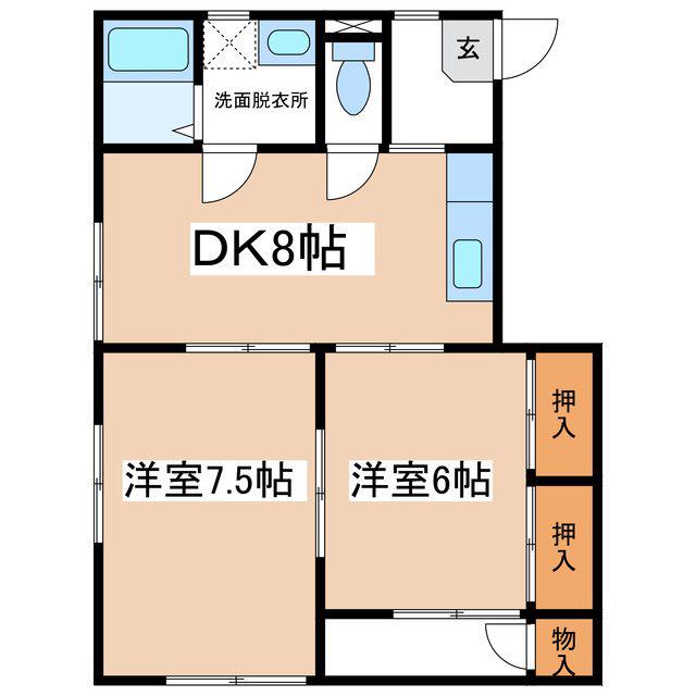 ヴィラ石芝 新館(2LDK/3階)の間取り写真