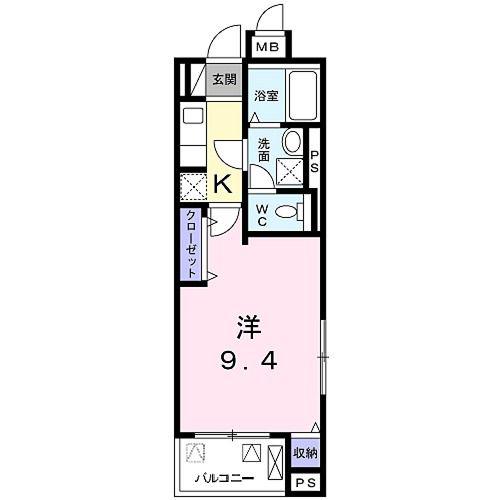 プロムナード桂川(1K/4階)の間取り写真
