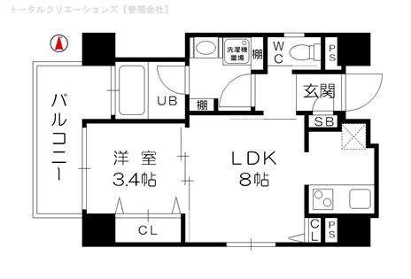 ウィステリア大阪天満宮(1LDK/6階)の間取り写真