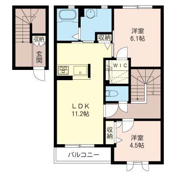 ヴァルト大倉山(2LDK/2階)の間取り写真