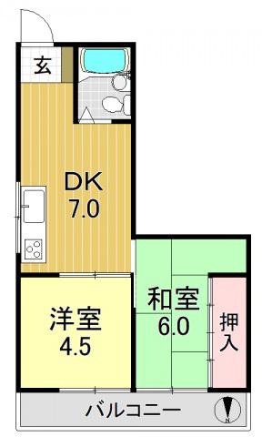 ライフガーデンI(2DK/4階)の間取り写真