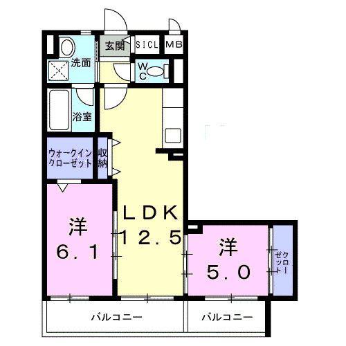 ヴィラ フェリシア(2LDK/1階)の間取り写真