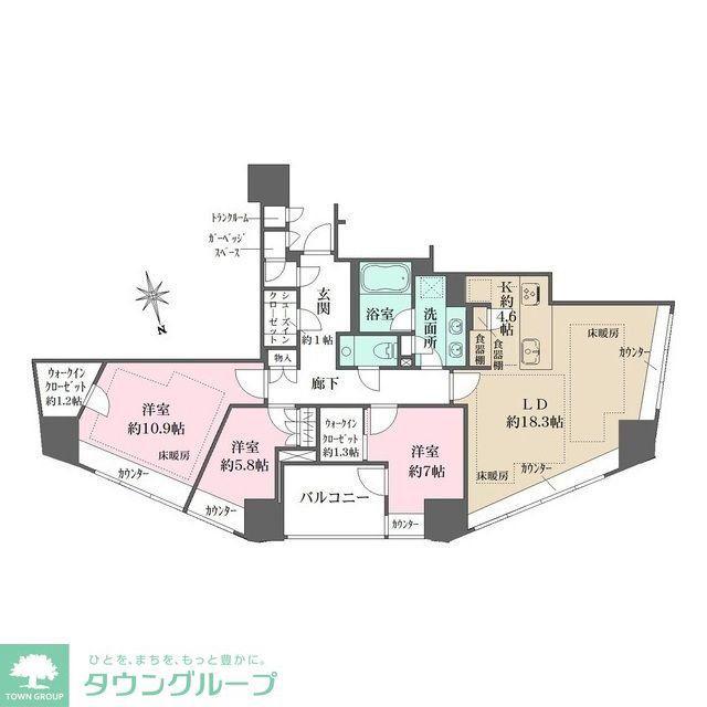 ザ・パークハウスグラン三番町26(3LDK/13階)の間取り写真