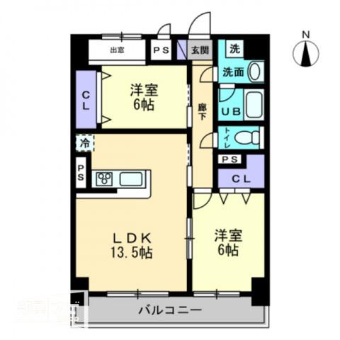 グランスクエア岡山駅西(2LDK/6階)の間取り写真