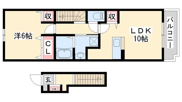 ウィルヴェスティージ参番館(1LDK/2階)の間取り写真