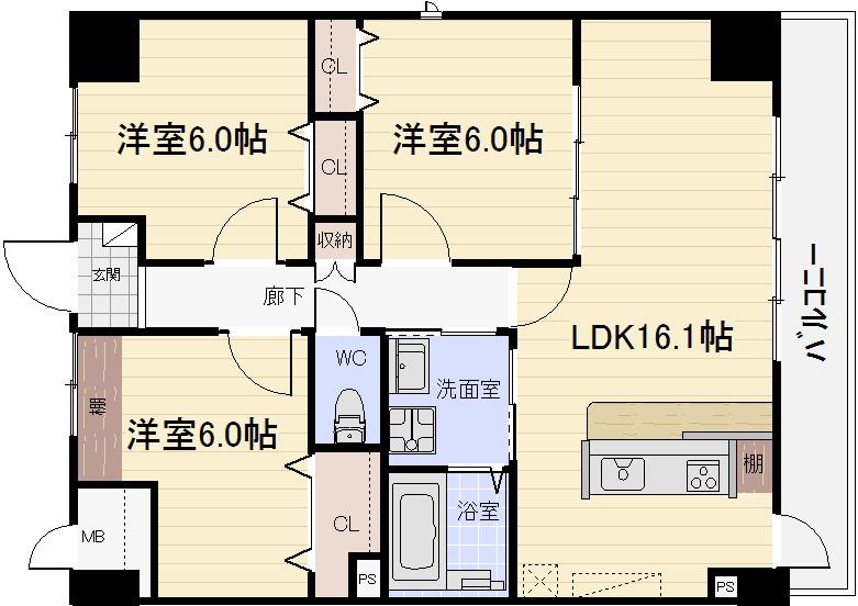 ノーブル徳川(3LDK/8階)の間取り写真