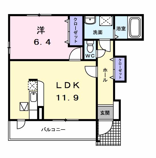 フェイバーA(1LDK/1階)の間取り写真