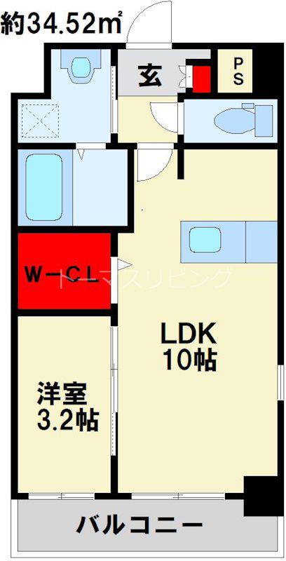 エンラージ・タワー(1LDK/6階)の間取り写真