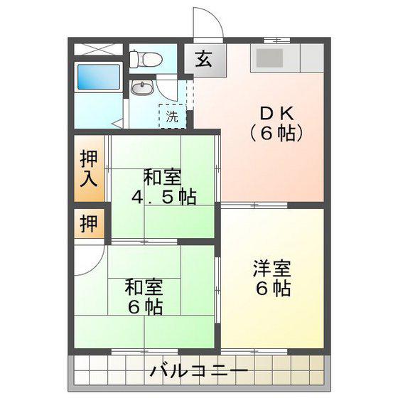 津高東ハイツ(3DK/2階)の間取り写真