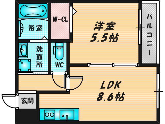 フジパレス稲田本町(1LDK/1階)の間取り写真