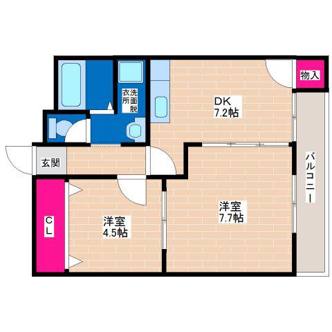 平野フラワーハイツ(2DK/2階)の間取り写真