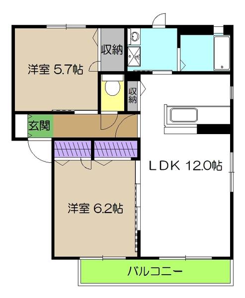コンフォート B棟(2LDK/1階)の間取り写真