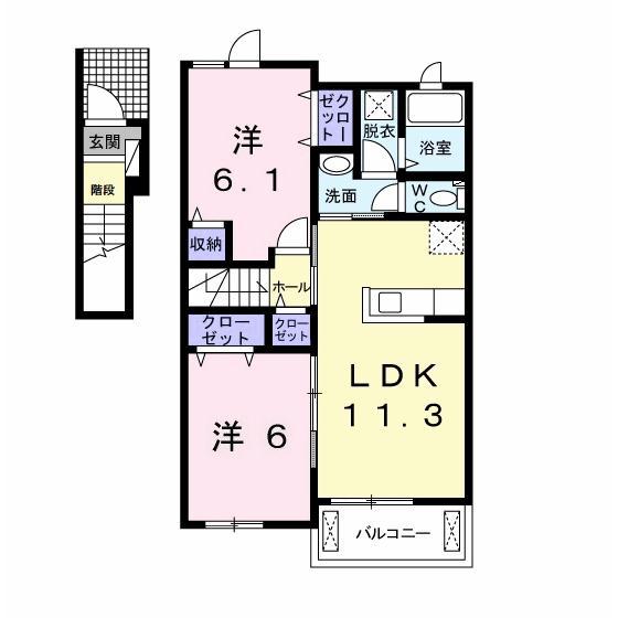 ネイチャーサン(2LDK/2階)の間取り写真