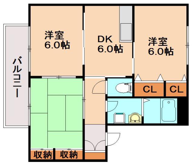 メイプルシャトーA棟(3K/2階)の間取り写真