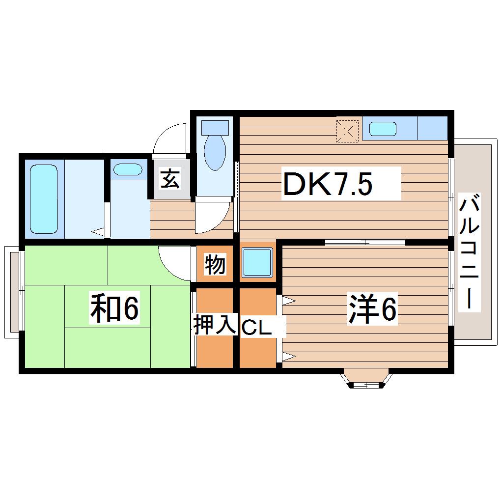 トゥインクルコート文化町5番館(2DK/2階)の間取り写真