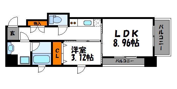 アガスティーア薬院(1LDK/9階)の間取り写真