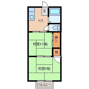 パナハイツ福真(2K/1階)の間取り写真