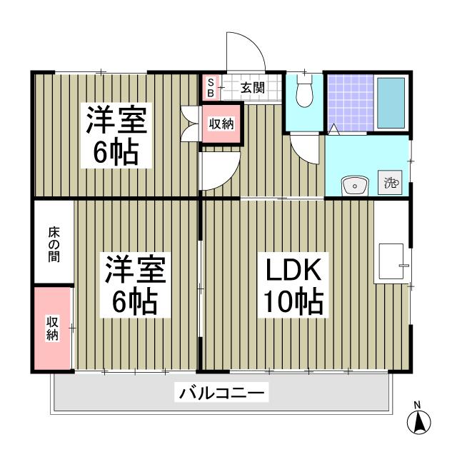 コーポインティアマウンテン2号棟(2LDK/1階)の間取り写真