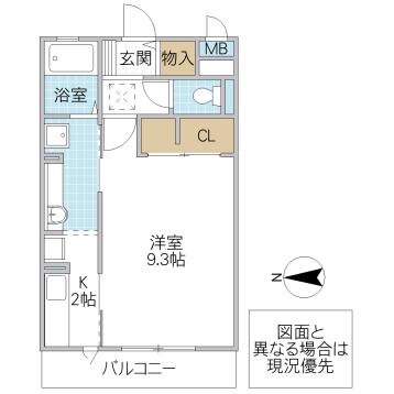 〇フォアール(1K/1階)の間取り写真