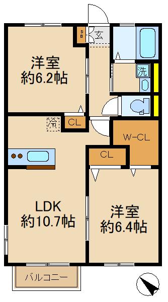 グランシャリオ(2LDK/1階)の間取り写真