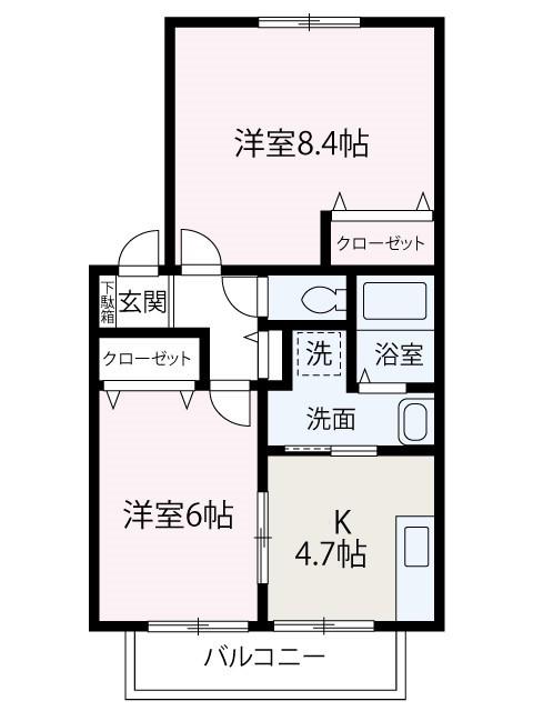クレセントヒルズ(2K/1階)の間取り写真