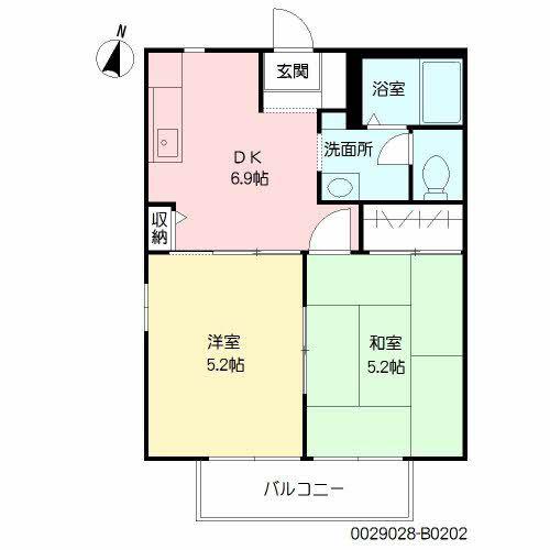 サンシャイン平野II 弐(2DK/2階)の間取り写真