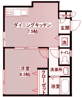 オークリーフ山手(1DK/1階)の間取り写真