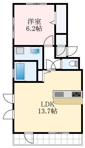 カーサ高善 A棟(1LDK/2階)の間取り写真