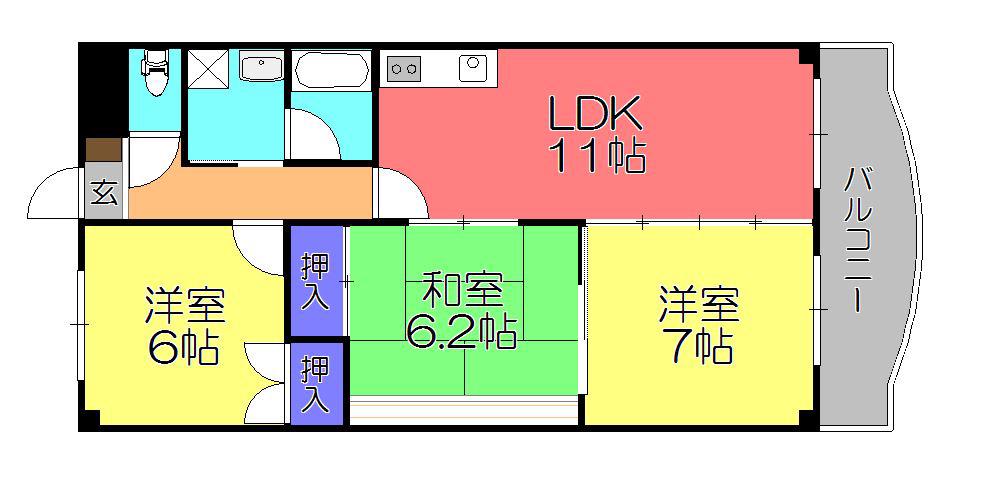クレストYMDII(3LDK/3階)の間取り写真