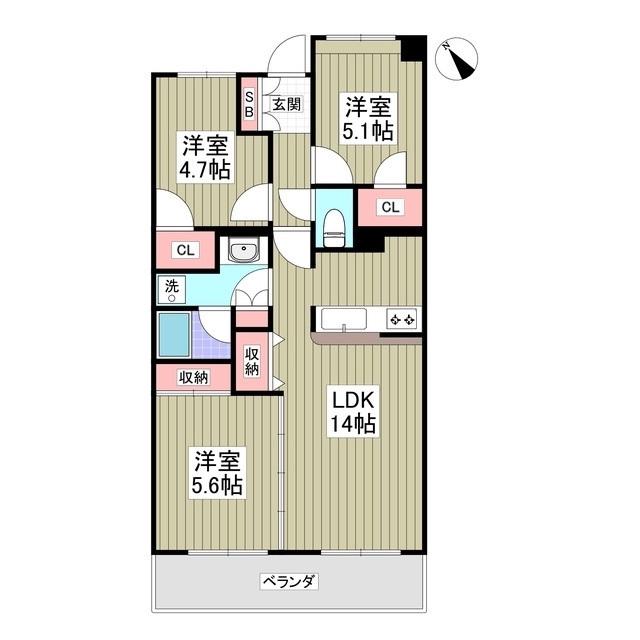 センチュリーつくばみらい平 A棟(3LDK/12階)の間取り写真
