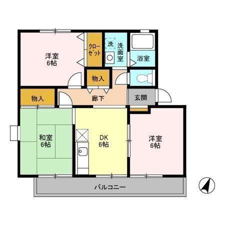 日の出第一秋新ハイツ(3DK/2階)の間取り写真