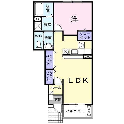 エレガンシア(1LDK/1階)の間取り写真