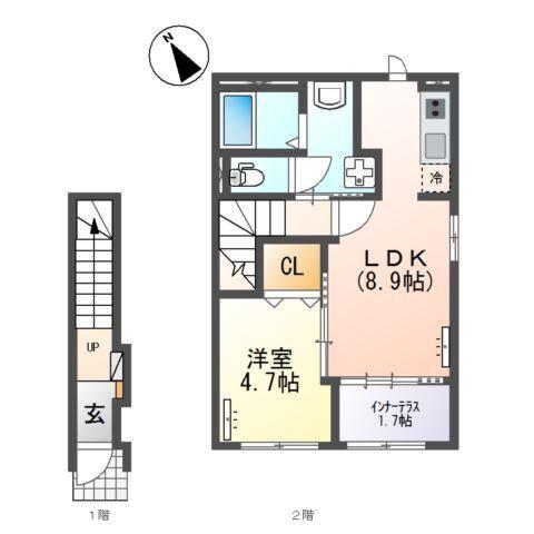 LIV BRANCIA (1LDK/2階)の間取り写真