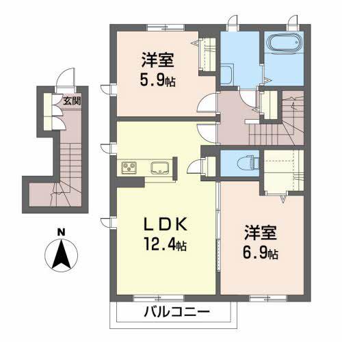 シャーメゾン東照宮(2LDK/2階)の間取り写真