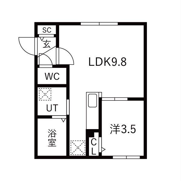 地下鉄南北線 北18条駅 徒歩9分 5階建 築1年(1LDK/2階)の間取り写真