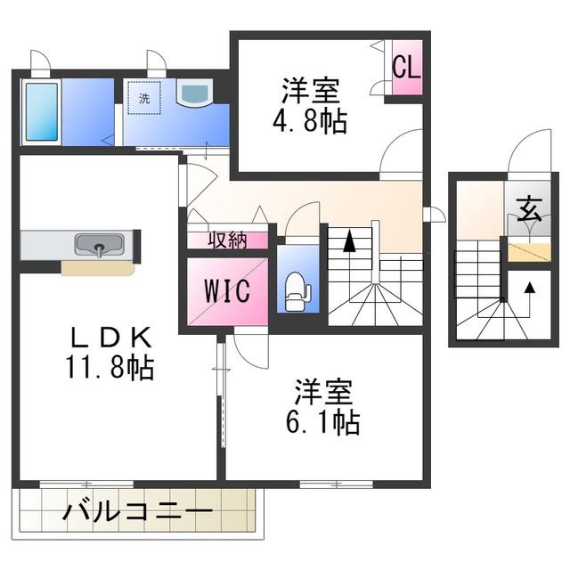 シャーメゾンふじいI(2LDK/2階)の間取り写真